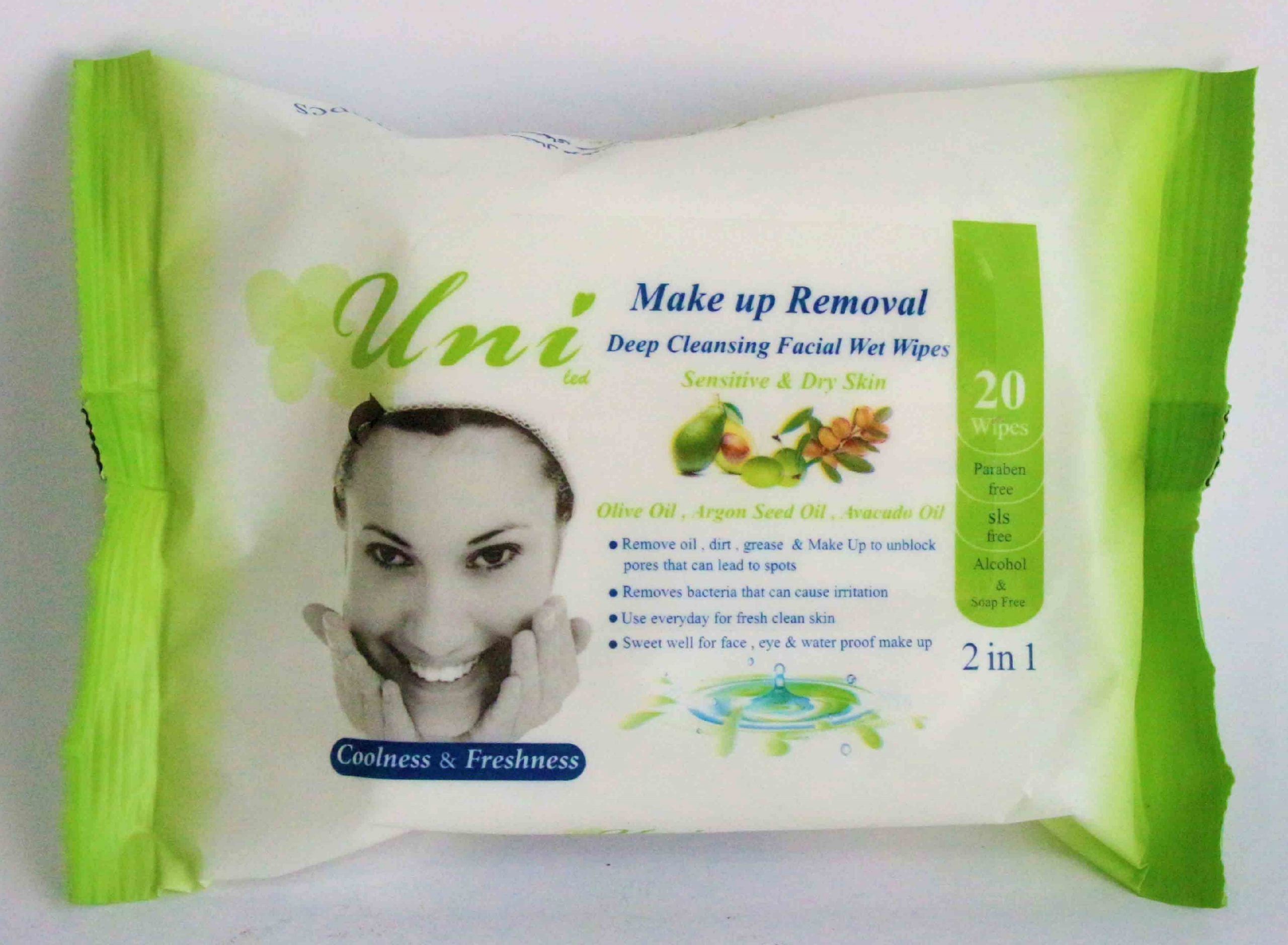 یونی لد مرطوب 20 برگ پاککننده آرایش برای  پوست های خشک