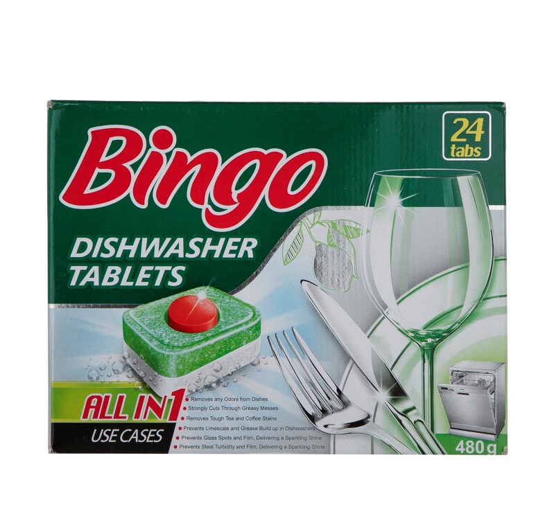 بینگو قرص ماشین ظرفشویی همه کاره 24 عددی کارتن مادر 12 عددی