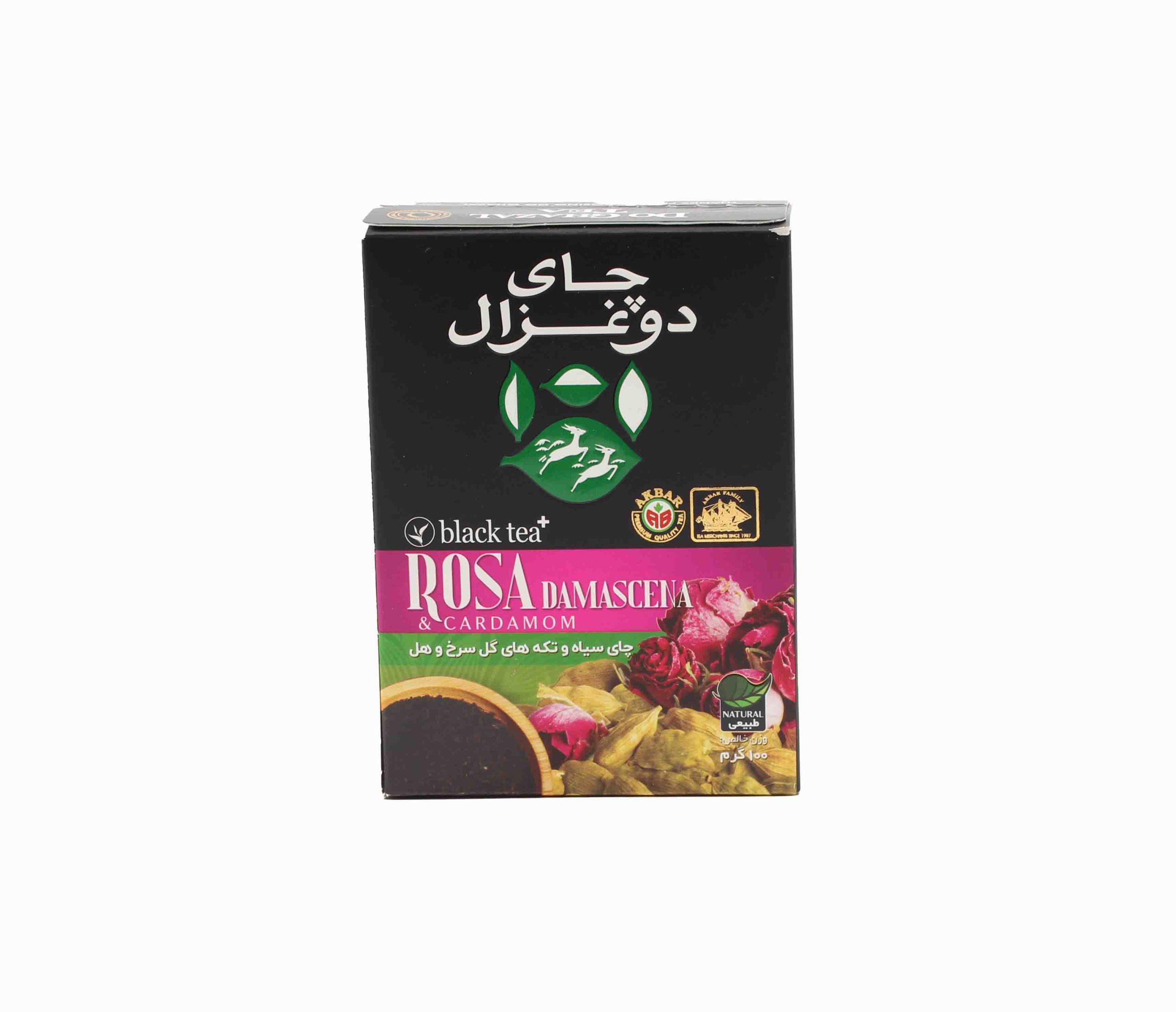 دو غزال چاي سياه گل محمدي و هل 100 گرمي