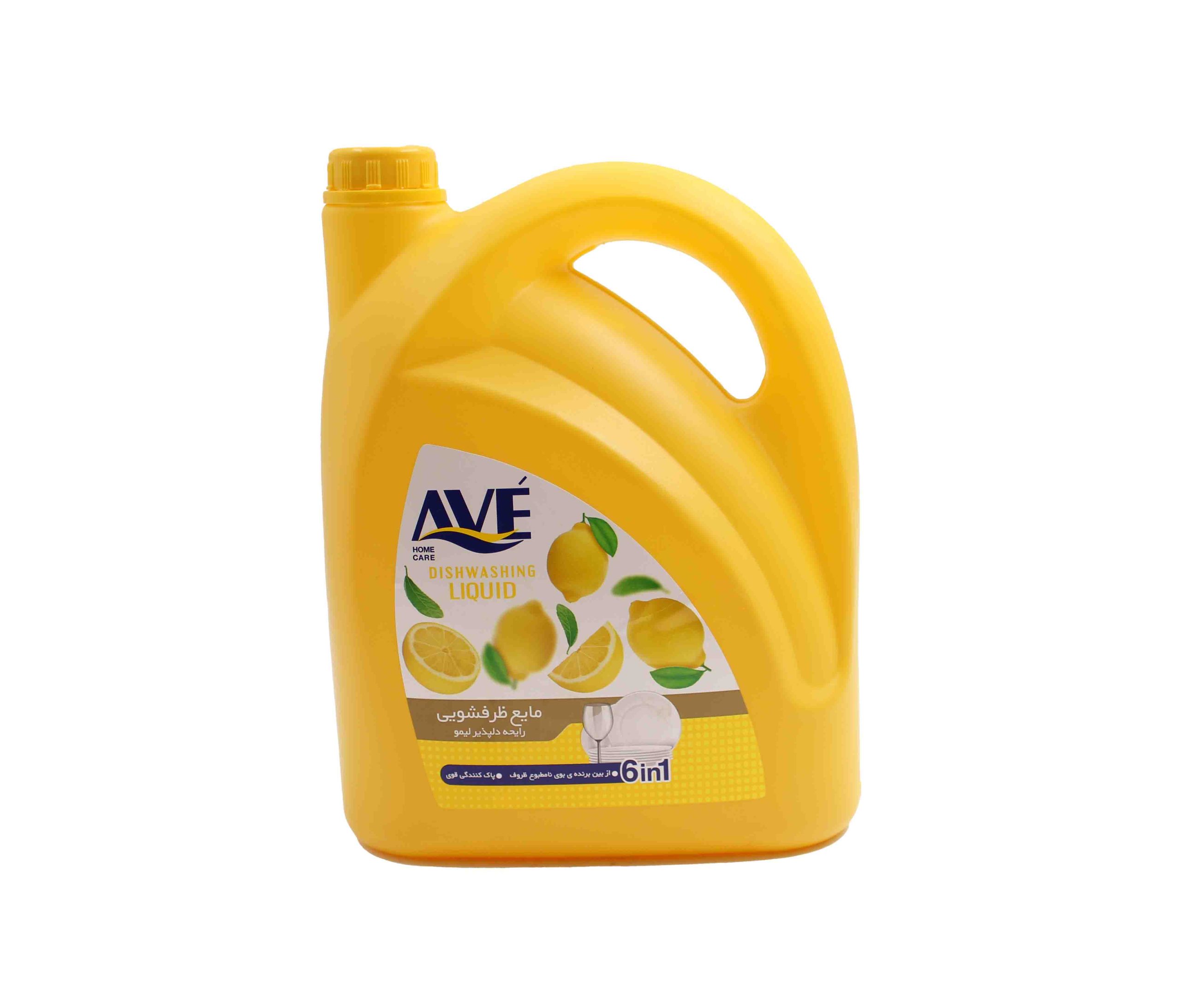 AVE مایع ظرفشویی زرد  6 در 1 با رایحه لیمو 3750 گرمی 4 عددی